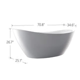 Oval 71 in. W x 36 in. D x 26 in. H Acrylic Flatbottom Freestanding Bathtub with Overflow, White (not Whirlpool) - Super Arbor