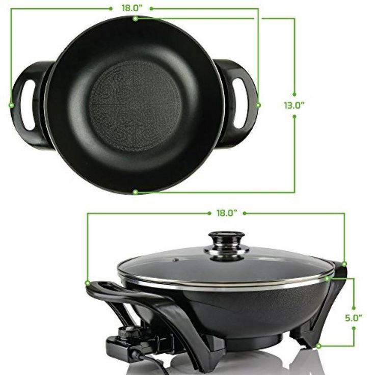 13 In. Black Non-Stick Electric Skillet with Aluminum Body Adjustable Temperature Controller Tempered Glass Cover