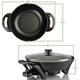 13 In. Black Non-Stick Electric Skillet with Aluminum Body Adjustable Temperature Controller Tempered Glass Cover