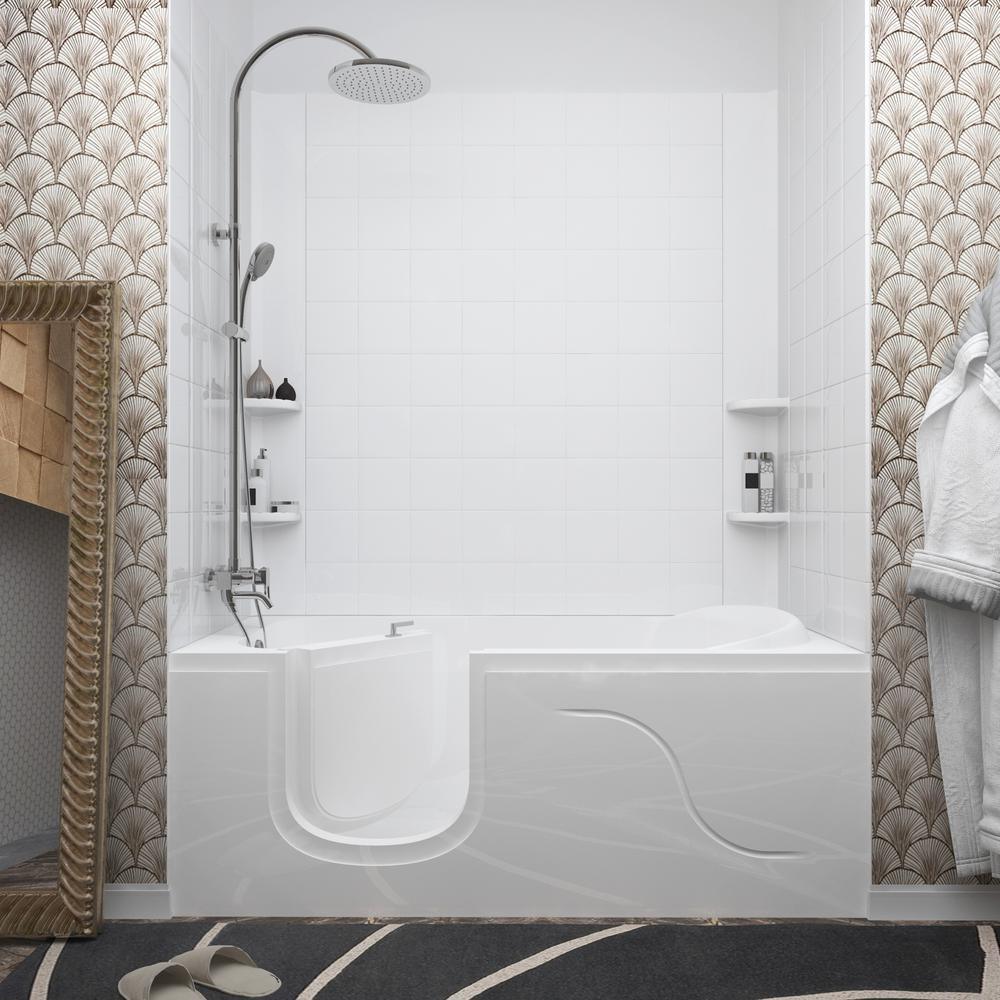 5 ft. Walk-in Non-Whirlpool Bathtub with 6 in. Tile Easy Up Adhesive Wall Surround in White - Super Arbor
