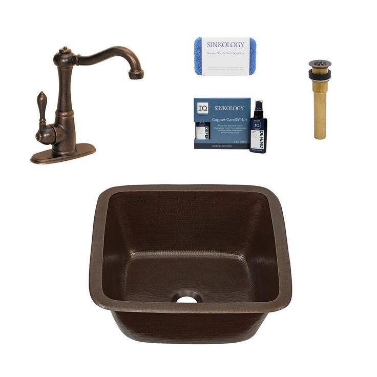 Greco All-in-One Drop-In/Undermount Copper 15 in. Single Bar/Prep Kitchen Sink with Pfister Faucet and Drain