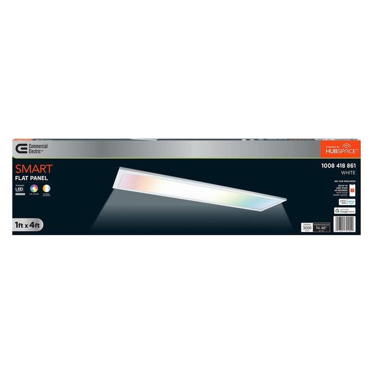 Commercial Electric 1 ft. x 4 ft. Smart Color Selectable RGBW CCT Integrated LED White Flat Panel Ceiling Flush Mount Powered by Hubspace