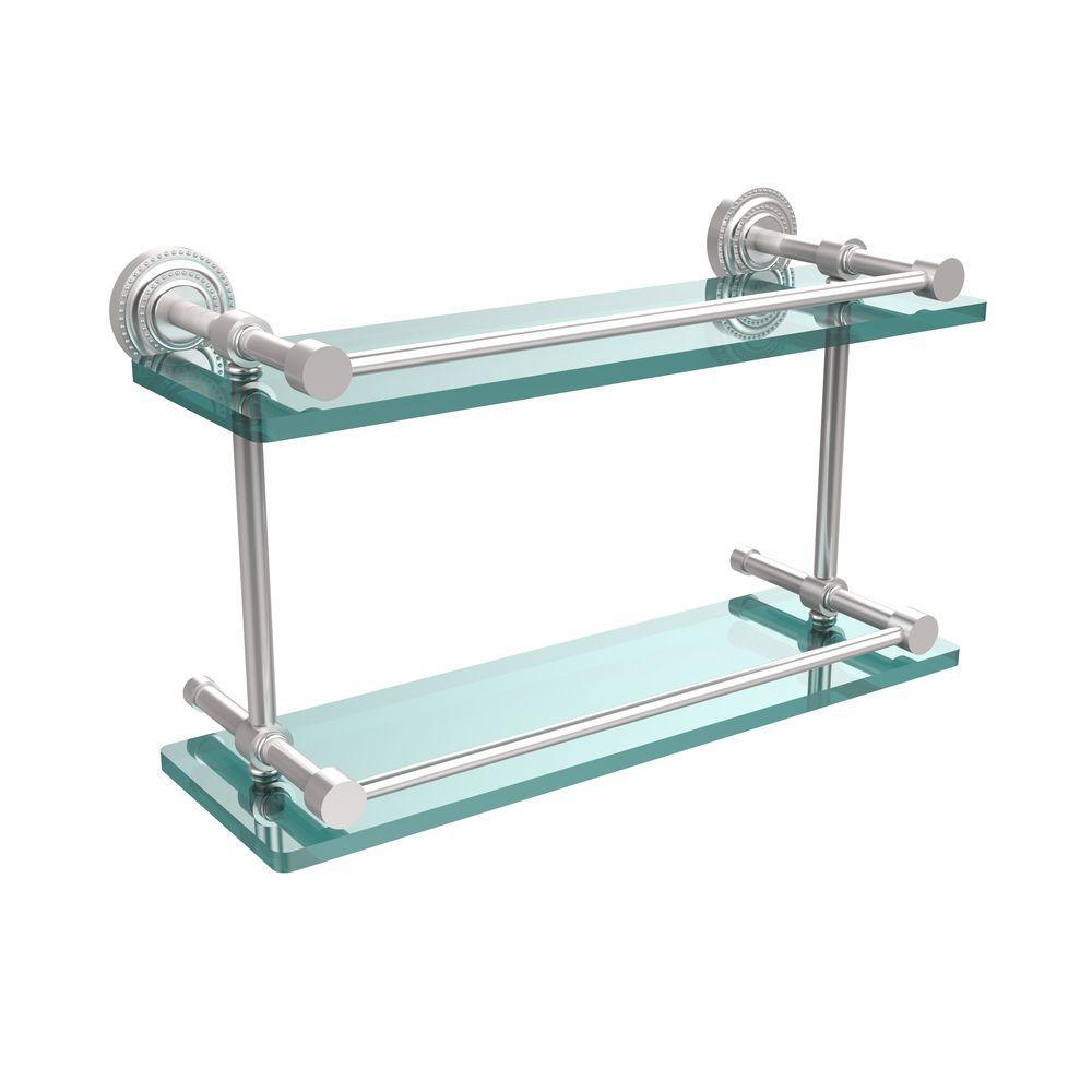 Dottingham 16 in. L x 8 in. H x 5 in. W 2-Tier Clear Glass Bathroom Shelf with Gallery Rail in Polished Nickel - Super Arbor