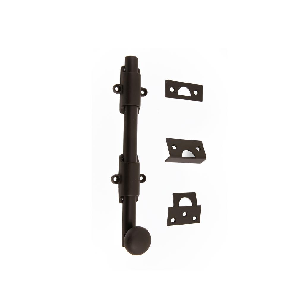 8 in. Heavy-Duty Solid Brass Matte Black Surface Bolt with Round Knob - Super Arbor