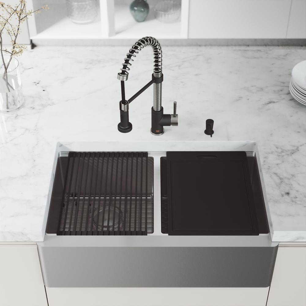 Oxford Stainless Steel 33 in. Double Bowl Flat Farmhouse Apron-Front Workstation Kitchen Sink with Accessories - Super Arbor