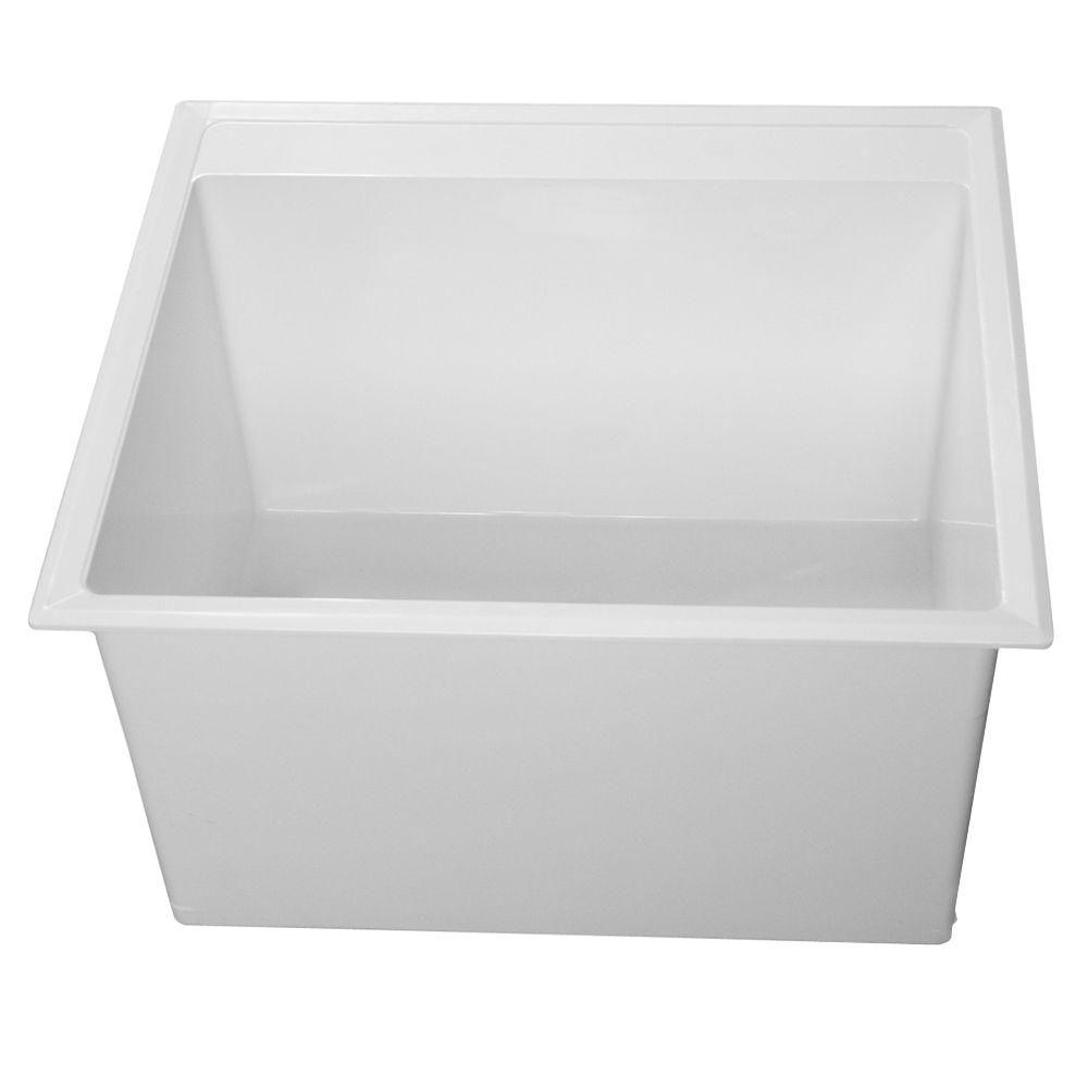 Laundry Bathtub 24.5 in. x 22 in. Self-Rimming, Compression Molded Stone, White - Super Arbor