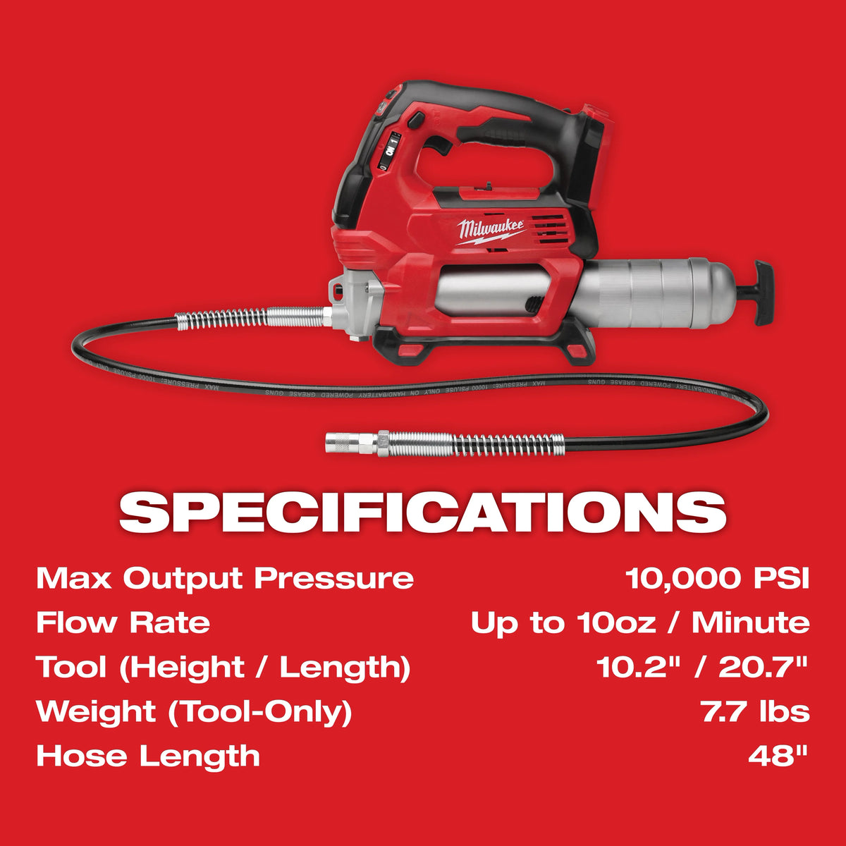 Milwaukee M18 18-Volt Lithium-Ion Cordless 2-Speed Grease Gun with M18 5.0Ah Battery, 48 in. Hose