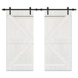 K Series 36 in. x 84 in. Gray Stained Solid Knotty Pine Wood Double Interior Sliding Barn Doors with Hardware Kit - Super Arbor