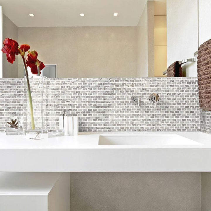 Jeffrey Court Treasure Bell Grey 11-7/8 in. x 12 in. x 8 mm Interlocking Textured Glass Mosaic Tile