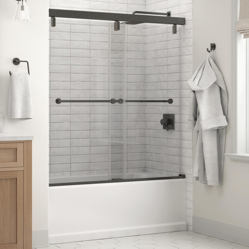 Everly 60 in. x 59-1/4 in. Mod Semi-Frameless Sliding Bathtub Door in Chrome and 1/4 in. (6mm) Clear Glass - Super Arbor