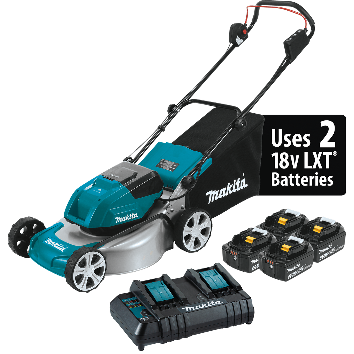 Makita 18 in. 18-Volt X2 (36V) LXT Lithium-Ion Cordless Steel Deck Walk-Behind Push Lawn Mower Kit with 4 Batteries