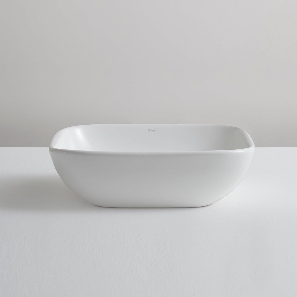 KRAUS Elavo Soft Square Ceramic Vessel Bathroom Sink in White, 18.1 x 16.1 x 5.5 in