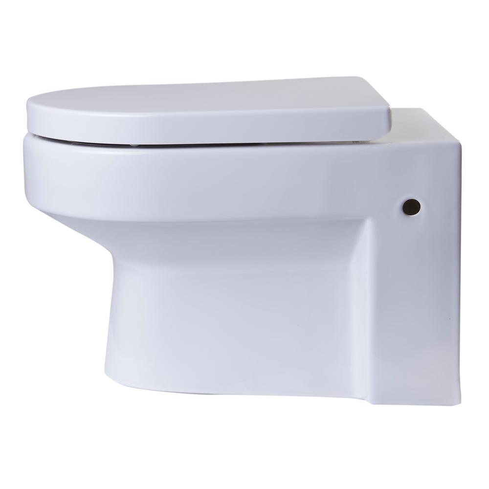 Wall Mount 1-Piece 0.8/1.6 GPF Dual Flush Elongated Toilet Bowl in White Seat Included - Super Arbor