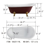 Laval 67 in. Acrylic Claw Foot Freestanding Bathtub in Red and White - Super Arbor