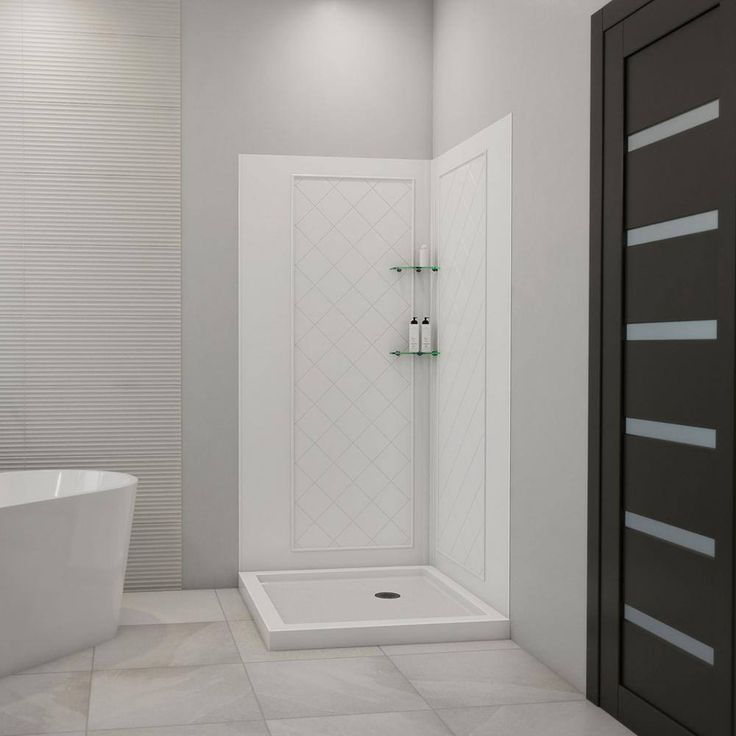 DreamLine 36 in. D x 36 in. W x 76-3/4 in. H Shower Kit in White – SlimLine Shower Base with QWALL-5 Backwall