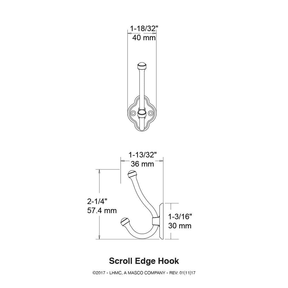 2-1/4 in. Champagne Bronze Scroll Edge Wall Hook - Super Arbor