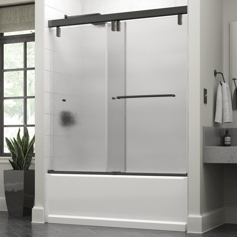 Simplicity 60 x 59-1/4 in. Frameless Mod Soft-Close Sliding Bathtub Door in Nickel with 3/8 in. (10mm) Clear Glass - Super Arbor