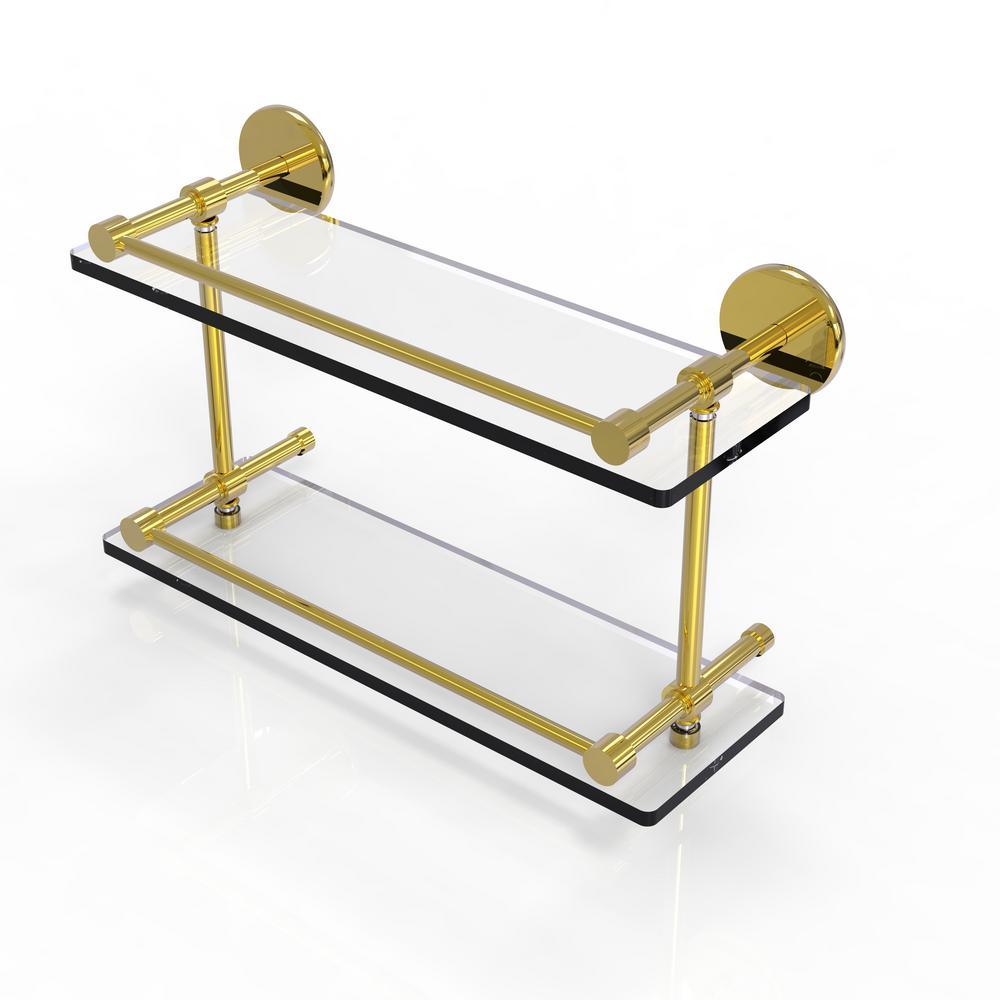 16 in. L x 8 in. H x 5 in. W 2-Tier Clear Glass Bathroom Shelf with Gallery Rail in Brushed Bronze - Super Arbor
