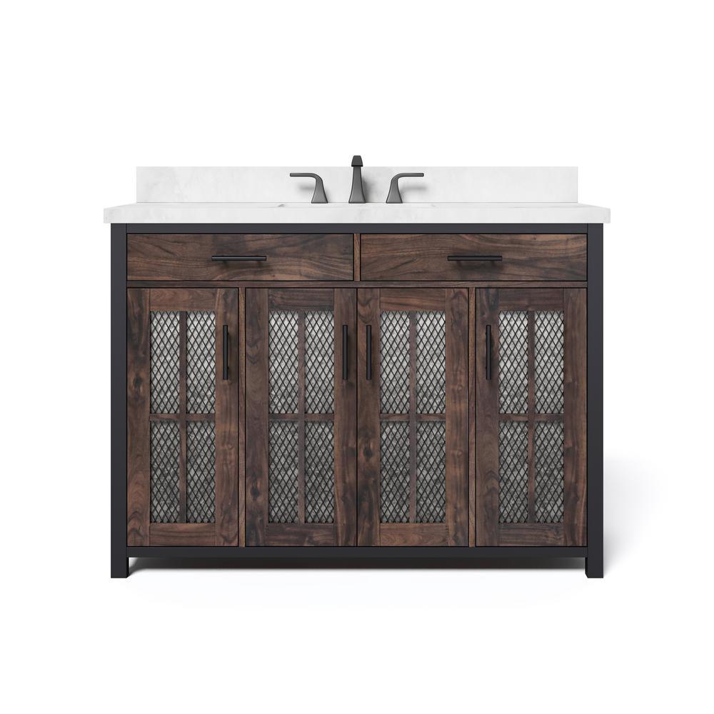 Drysdale 48 in. Wx 34.5 in. H Bath Vanity in Sable with Engineered Stone Vanity Top in Lgt Vein Carrera with White Basin - Super Arbor