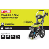 RYOBI 3000 PSI 2.3 GPM Honda Gas Pressure Washer and Extension Pole with Brush