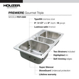 Premiere Gourmet Series Drop-In Stainless Steel 41 in. 4-Hole Triple Bowl Kitchen Sink - Super Arbor