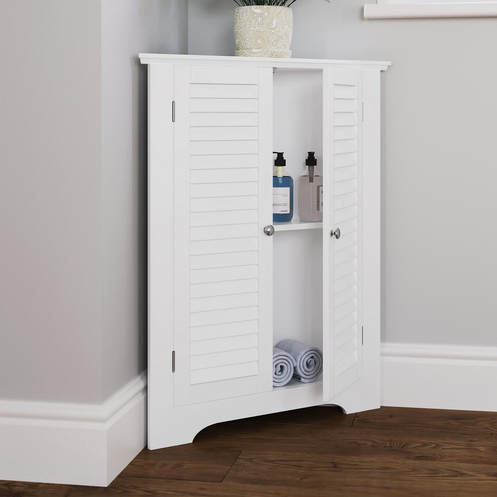Ellsworth 18 in. L x 31-1/4 in. H x 25-1/2 in. H Freestanding MDF 3-Shelf Corner Cabinet in White - Super Arbor