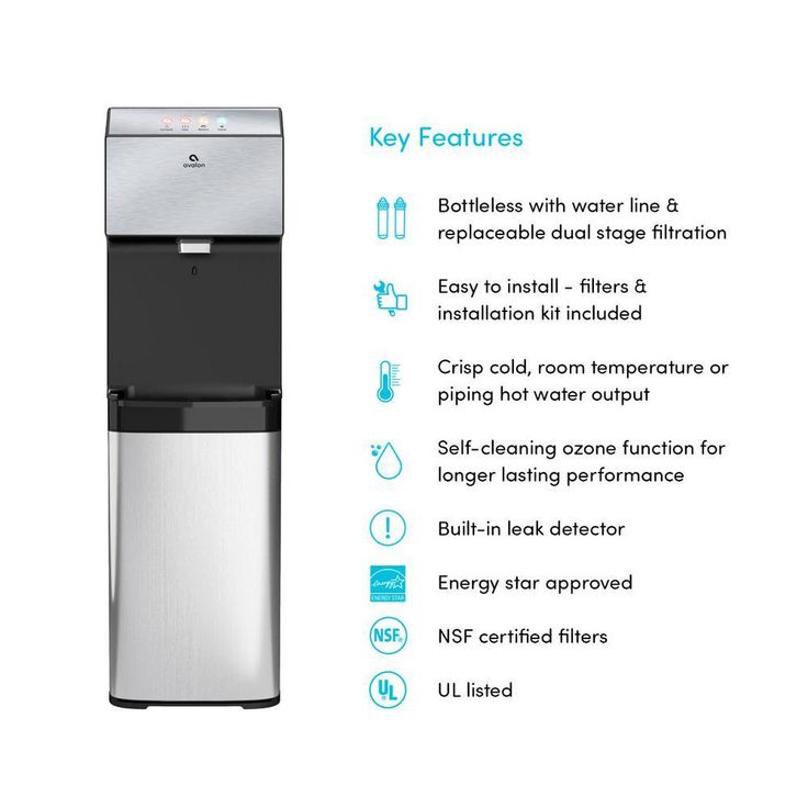 A13 Electric Bottleless Cooler Water Dispenser, Stainless Steel with 3 Temperatures, Self Cleaning