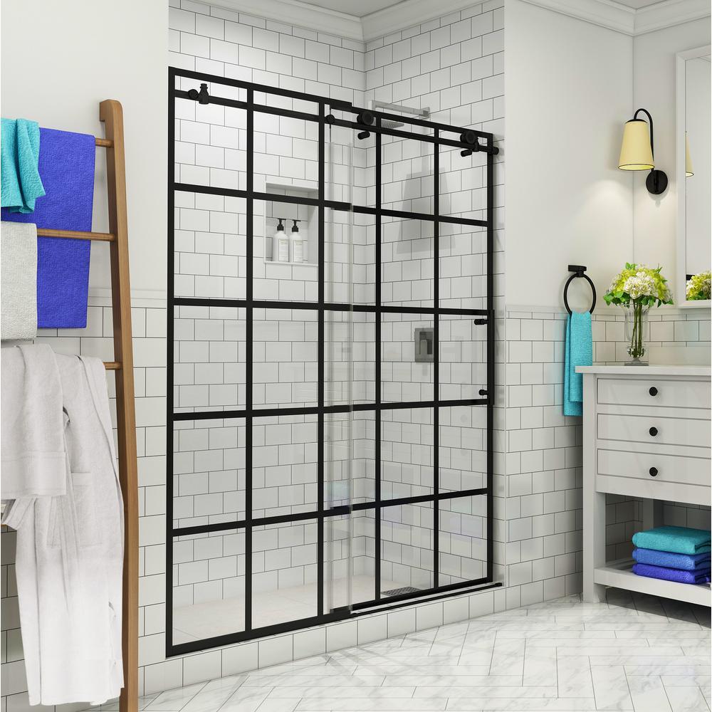 Kamaya 56 - 60 in. x 76 in. Completely Frameless Sliding Shower Door in Matte Black, Right Opening - Super Arbor
