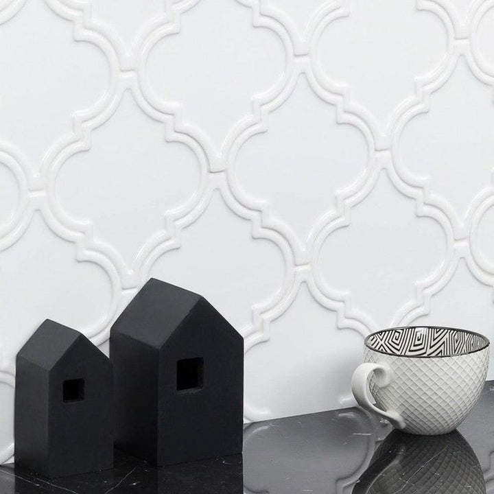 Bond Tile Roma White 6.25 in. x 7.25 in. Ceramic Arabesque Wall Tile (30 pieces 4.84 Sq. Ft. / Box)