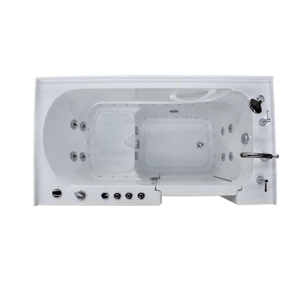 Rampart Nova Heated 5 ft. Walk-in Whirlpool and Air Bathtub with Flat Easy Up Adhesive Wall Surround in White - Super Arbor