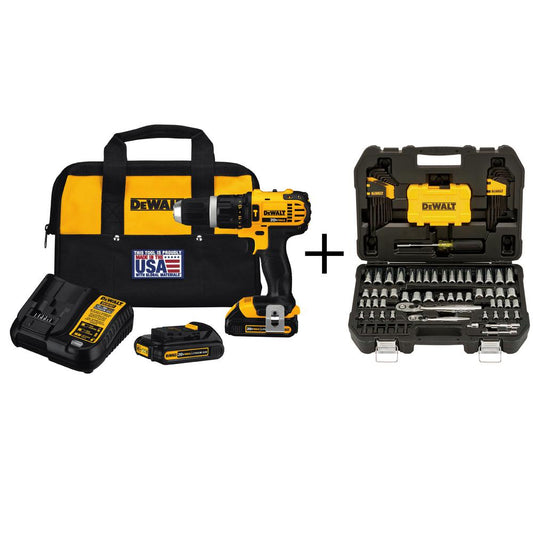 20-Volt MAX Lithium-Ion 1/2 in. Cordless Hammer Drill with Bonus 108-Piece Mechanics Tool Set - Super Arbor