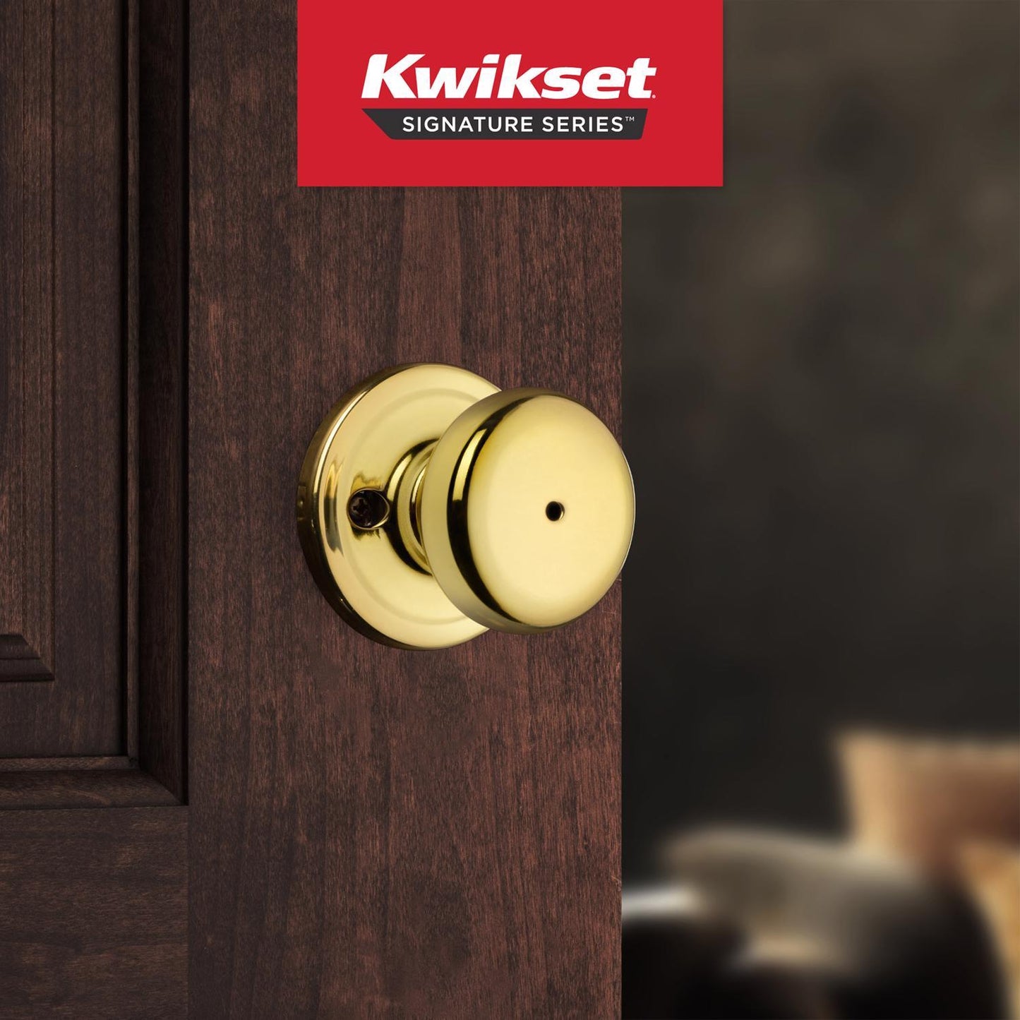 Kwikset Juno Polished Brass Privacy Lockset, ANSI/BHMA Grade 2, 1.75 in Door Thickness
