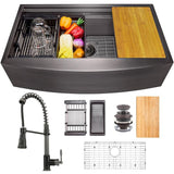 All-in-One Matte Black Finished Stainless Steel 33 in. x 22 in. Single Bowl Farmhouse Apron Kitchen Sink with Faucet