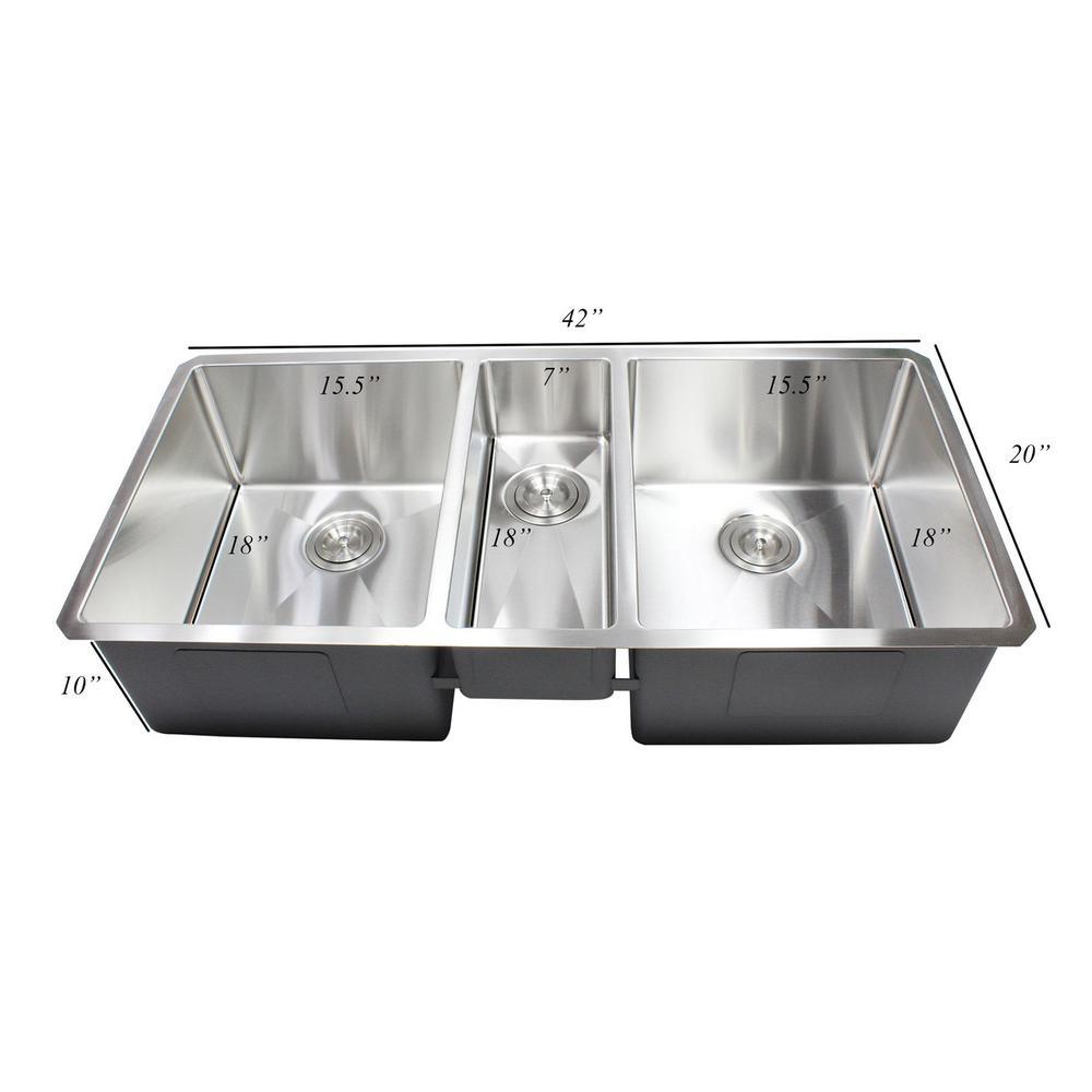 Undermount 16-Gauge Stainless Steel 42 in. x 20 in x 10 in. Triple Bowl Kitchen Sink with Collapsible Silicone Colanders - Super Arbor