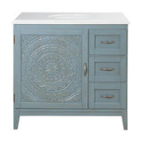 Chennai 37 in. W Single Vanity in White Wash with Engineered Stone Vanity Top in Crystal White with White Sink - Super Arbor