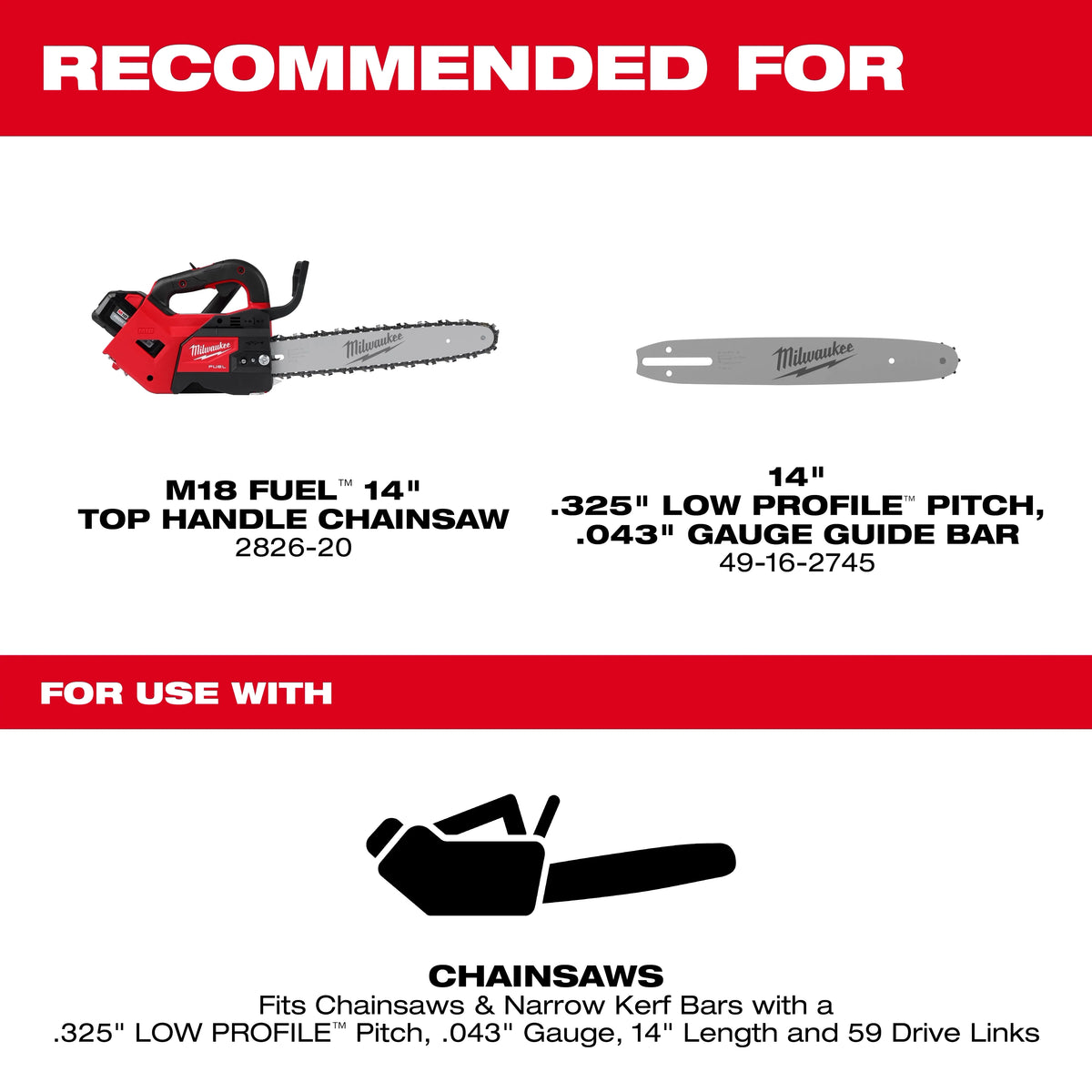 Milwaukee 14 in. Chainsaw Chain, .325 in. Low Profile Pitch, .043 in. Gauge (3-Pack)