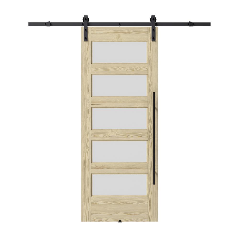 37 in. x 84 in. x 1-1 3/8 in. Chalet Unfinished Knotty Pine Wood Barn Sliding Door Hardware Kit - Super Arbor