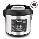 20-Cup Silver Rice Cooker with Food Steamer and Slow Cooker Functions