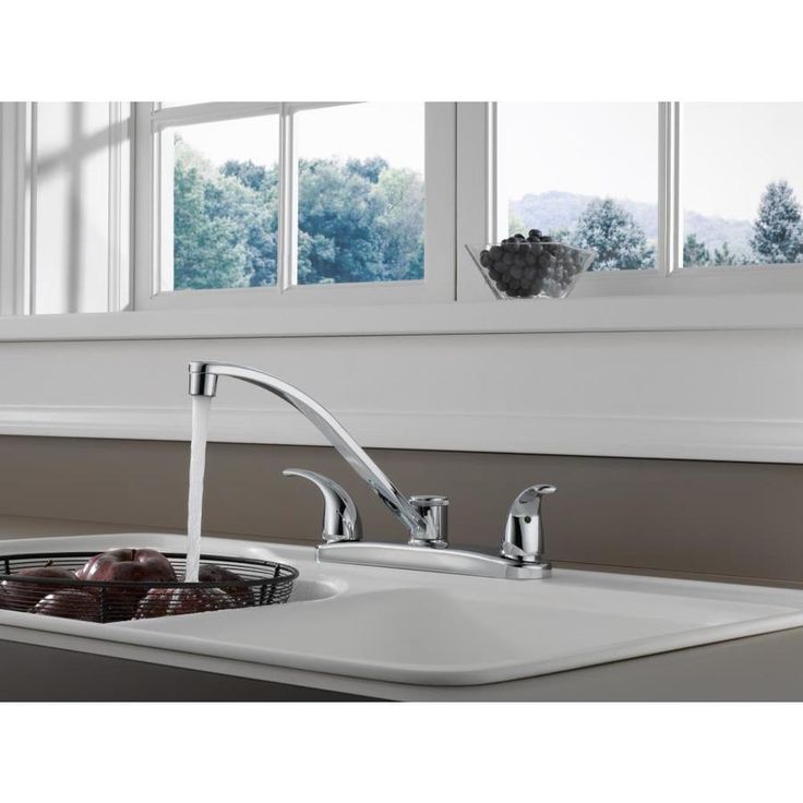Peerless Chrome 2-Handle Deck-Mount Low-Arc Handle Kitchen Faucet (Deck Plate Included)