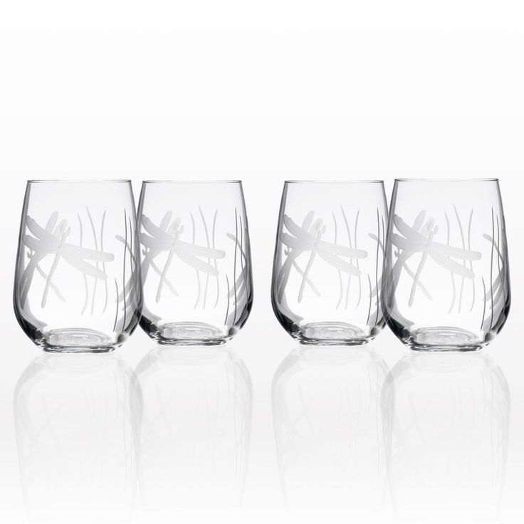 Dragonfly 17 oz. Clear Stemless Wine Glass (Set of 4)