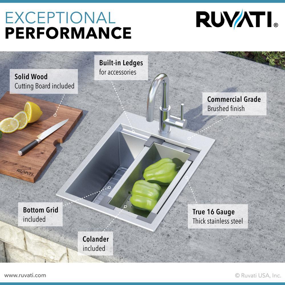 Workstation Drop-in Stainless Steel 15 in. x 20 in. Topmount Bar Prep RV Kitchen Sink 16-Gauge Single Bowl - Super Arbor