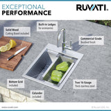 Workstation Drop-in Stainless Steel 15 in. x 20 in. Topmount Bar Prep RV Kitchen Sink 16-Gauge Single Bowl - Super Arbor