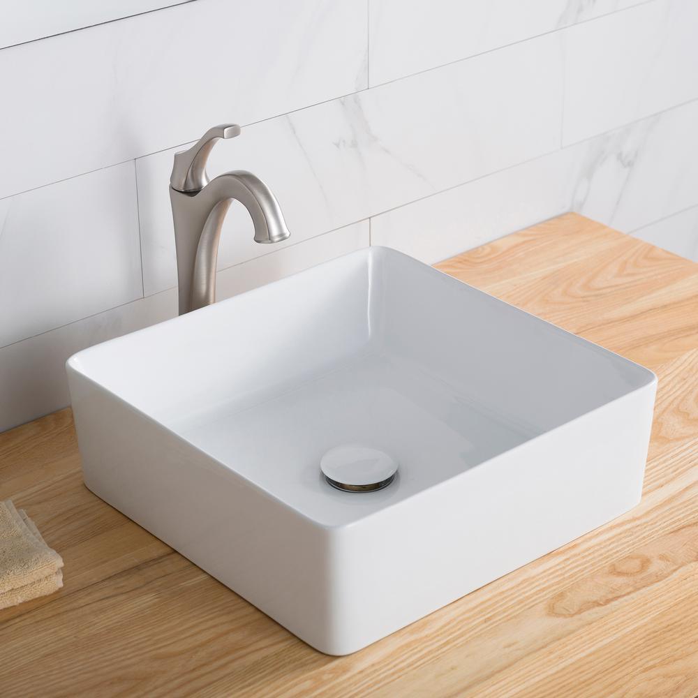 Viva 15-5/8 in. Square Porcelain Ceramic Vessel Sink in White - Super Arbor