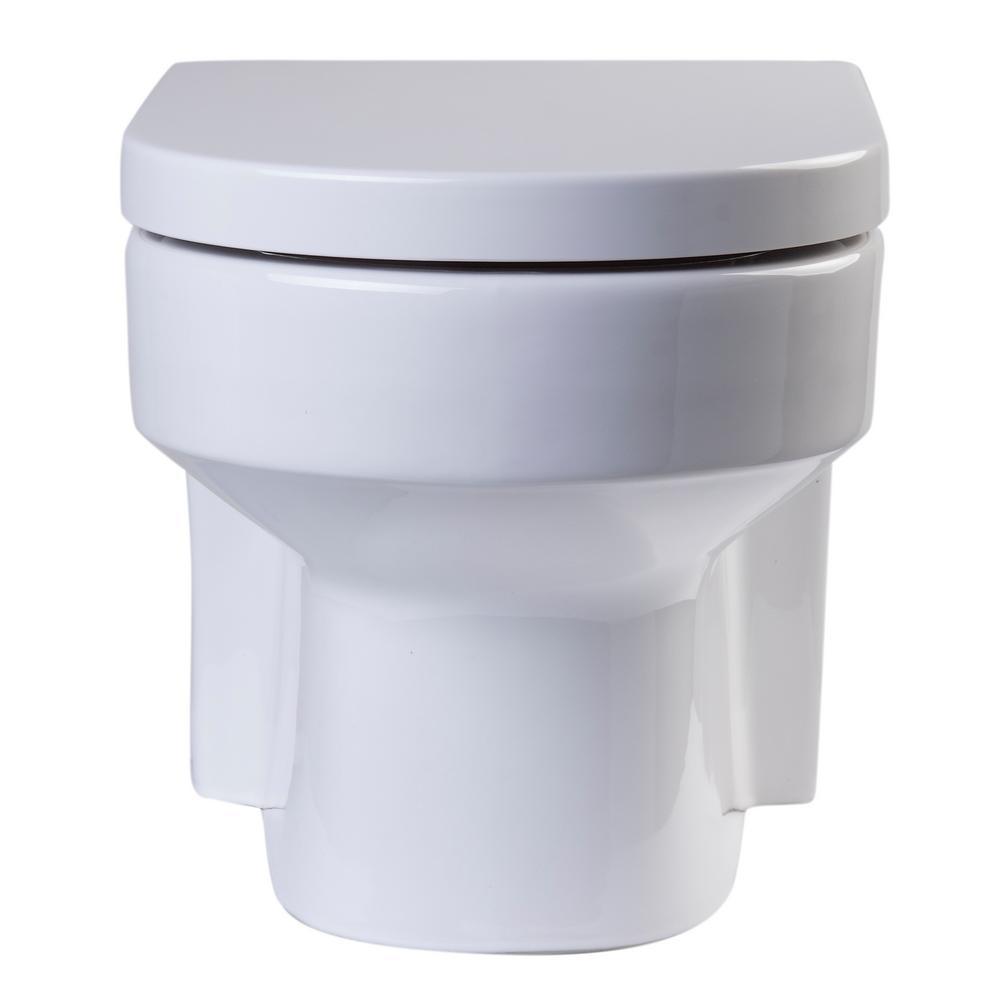 Wall Mount 1-Piece 0.8/1.6 GPF Dual Flush Elongated Toilet Bowl in White Seat Included - Super Arbor