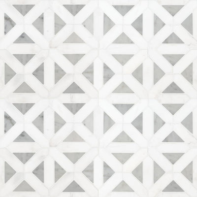 MSI Geometrica 12 in. x 12 in. x 10mm Bianco Dolomite Polished Marble Mesh-Mounted Mosaic Tile (10 sq. ft. / case) - Super Arbor