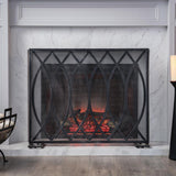 Buncombe Modern Black and Brushed Silver Single Panel Iron Fire Screen - Super Arbor