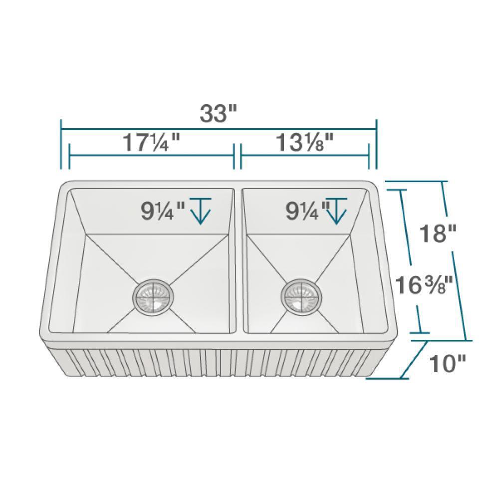 Farmhouse Apron Front Fireclay 33 in. 60/40 Double Bowl Kitchen Sink - Super Arbor
