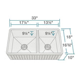 Farmhouse Apron Front Fireclay 33 in. 60/40 Double Bowl Kitchen Sink - Super Arbor