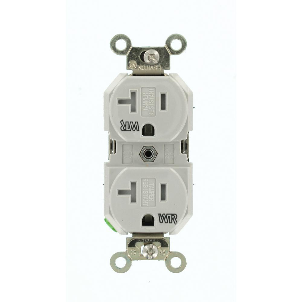 20 Amp Industrial Grade Weather/Tamper Resistant Self Grounding Duplex Outlet, White - Super Arbor