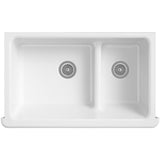 Whitehaven Smart Divide Self-Trimming Farmhouse Apron Front Cast Iron 36 in. Double Bowl Kitchen Sink in White - Super Arbor